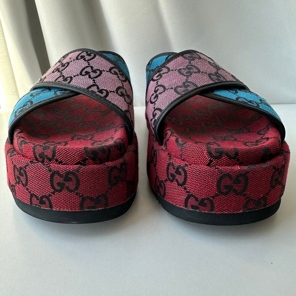 Gucci (EUR 41/US 10) GG Monogram Platform Slide Sandals - Red Logo Designer - Picture 4 of 11